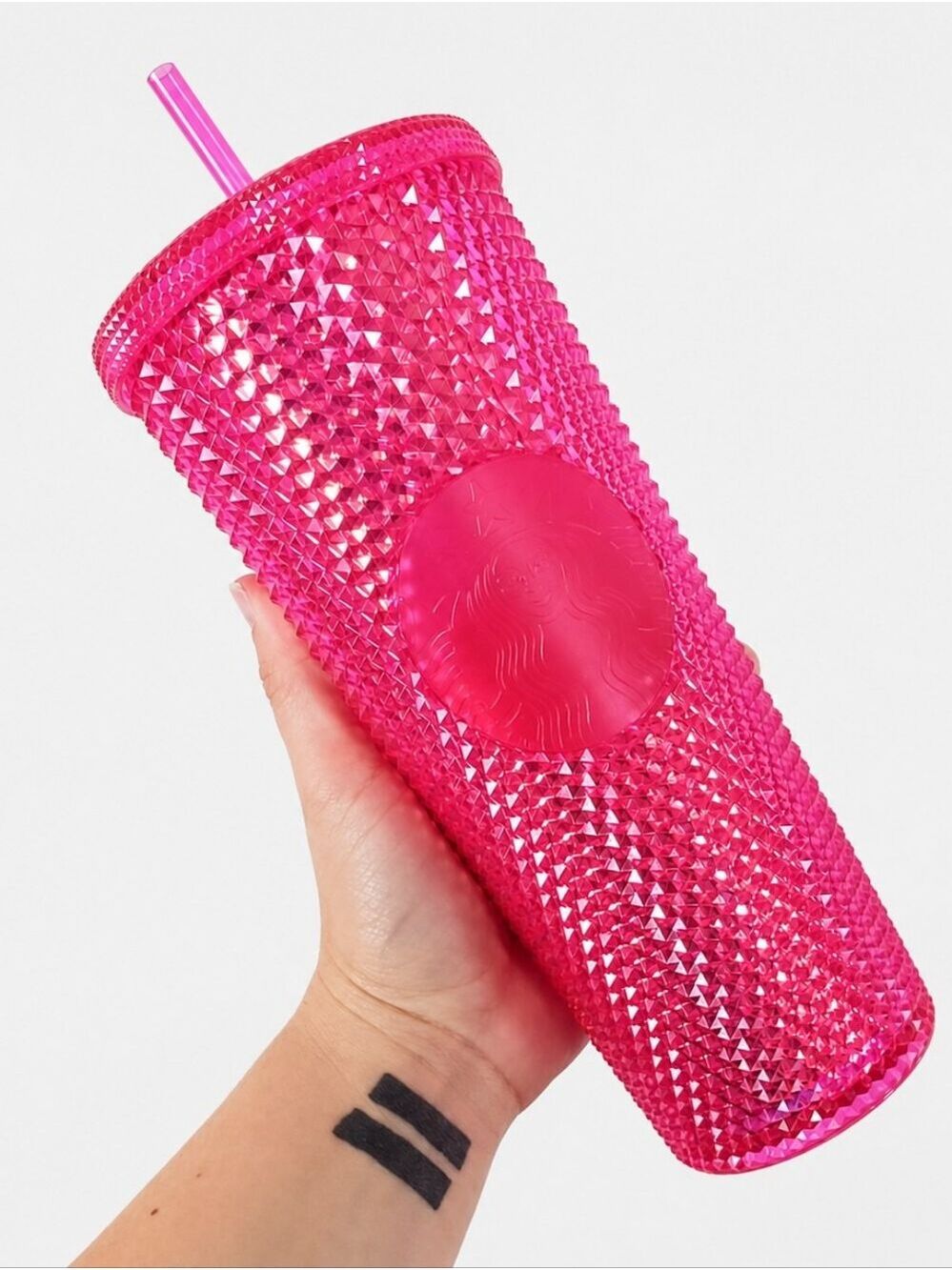 2019 Starbucks Hot Neon Pink Studded Tumbler Cold Cup & Straw 24 oz Venti Drink